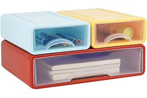 BOJVESH 3Pcs Desk Organizer Drawers, Stackable Desktop Storage Box with 3 Drawers, Office Drawer Organizer Containers, Desk Organization Accessories for Home, School, Paper, Makeup (Colorful)