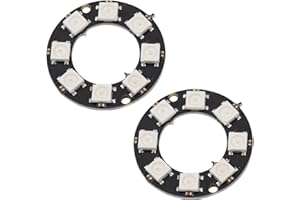Heevhas WS2812 5050 5V Anillo LED RGB 8 LED A todo color Accesorios para módulos de luz RGB Placa de lámpara de anillo LED para decoración (2 piezas)