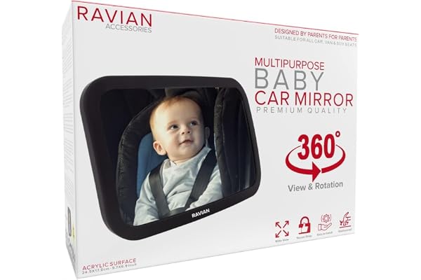 Rétroviseur de voiture pour siège arrière pour bébé avec vue arrière, incassable, réglable pour voir face à l'arrière pour nourrissons, enfants et animaux domestiques