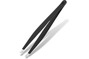 Wamza Tweezers for Facial Hair Women & Men - Pack of 1 -Slanted Eyebrow Tweezers Professional- Stainless Steel Precision Eyebrow Hair Pluckers/Tweezers for Women - for Chin & Fine Hair (Black)