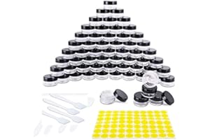 Qoosea 60 Pièces Pots Cosmétiques Vide en Plastique Clair De Voyage Conteneurs Cosmétiques Pot Échantillon avec Mini Spatule et étiquette pour Lotion, Crème, Maquillage (5g / 5ml, Noir)