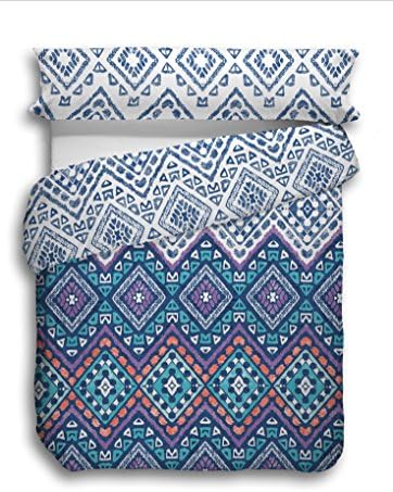 Stilia Duvet Set, Pillowcase and Fitted Sheet, Riva, Blue, 160 x 240 cm, for 90 cm Bed