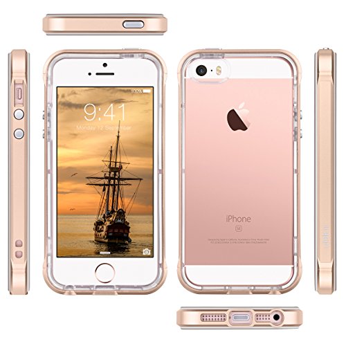 iPhone 5S / 5 Case, ULAK iPhone SE Case Shock Absorption Bumper Frame [Drop Protection] Soft Transparent Anti-Scratch Clear Back Case Cover for Apple iPhone 5 5S SE (Gold)