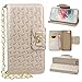 Produktbild iPhone 5s Lederhülle, Asnlove Bowknot Muster PU Ledertasche Schutzhülle + Weich Hülle Stand Feature Flipcase Tasche Leather Case mit Standfunktion und Karte Halter Magnetverschluss Strap Chain Etui mit Karte Slots für Apple iPhone SE Case, iPhone 5s Cover - Weiß