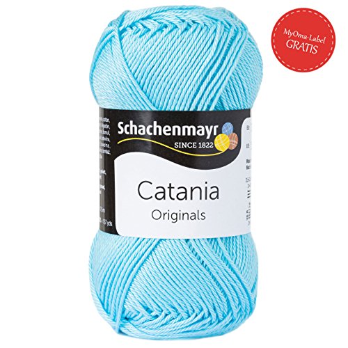 Catania Wolle – 1 Knäuel Schachenmayr Catania türkis (Fb 397) mit GRATIS MyOma Label – türkise Baumwolle Catania Schachenmayr Set – Schachenmayr Wolle zum Häkeln / Schachenmayr Wolle zum Stricken