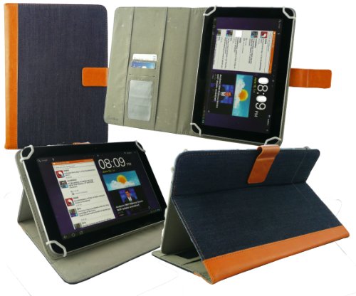 Emartbuy® Blau Eingabestift + Universalbereich ( 8 – 9 Zoll ) Denim with Tan Trim Multi Winkel Folio Executive Hülle Schutzhülle Case Cover Wallet mit Kartensteckplätze geeignet für Archos 80b Platinum 8 Zoll Tablet - 2