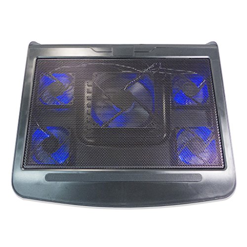 LS Premium Notebook Kühler LS-T5 | Laptop Cooling Pad Ständer| 5x Lüfter / Fan | mit 2 x USB HUB und blaue LED | 10″-17″ Zoll - 5