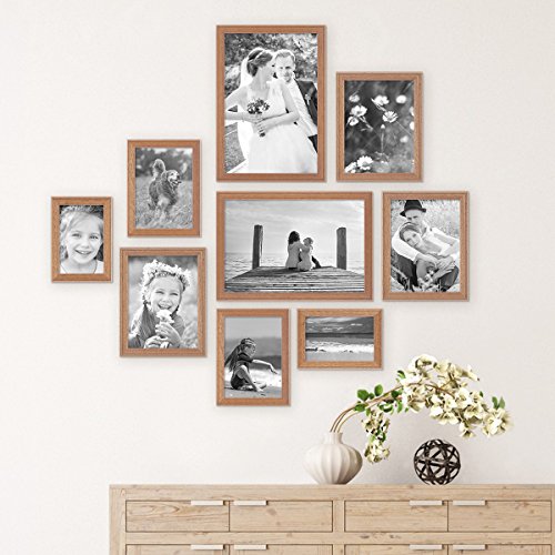 9er Set Landhaus-Bilderrahmen Eiche-Optik Massivholz-Rahmen mit Glasscheibe und Zubehör / 10×15 - 2