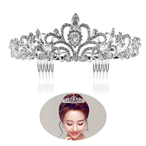 Tinksky Hochzeit Tiara mit Kamm leuchtenden Kristall Strass Braut Tiaras Stirnband (Silber)