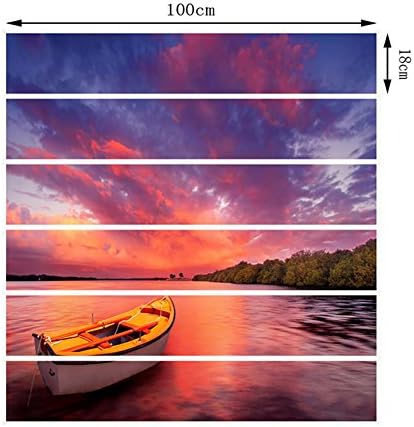 JHYS LT016 3D DIY Staircase stickers Lake Red Fire cloud Ferry Landscape pattern Creative Waterproof Self-adhesive Ceramic tile Mural 39.3"w x 7"h x 6pcs