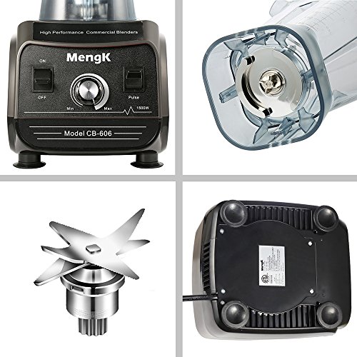 Standmixer, MengK Mixer mit 6 Klingen 2 Liter, Glas Edelstahl, Stufenloser Geschwindigkeitsregelung, Smoothie und Ice-Crush Programm, Pulse Taste, schwarz - 3