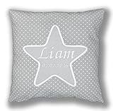 Amilian Kissen 40 x 40 cm mit Namen Datum STAR grau M01