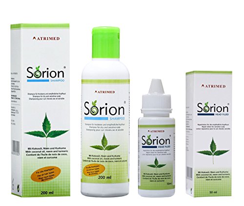Sorion Shampoo and Sorion Head Fluid (Set) - Psoriasis and Eczema Scalp Care with Coconut oil, Neem and Curcuma