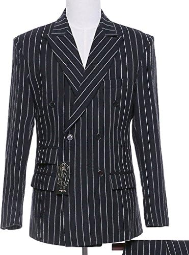 AugusWu Mens Double Breasted 3 Picec Business Suit Pants Sets White Streak XXXXL