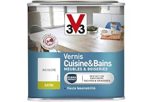 V33 Vernis intérieur cuisine & bains meubles et boiseries, Incolore satin 0,5L
