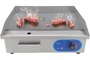 TAIMIKO Plancha Électrique Professionnelle en acier inoxydable Plaque de Gril en Fer 3000W 16.8kg 220-240V Lisse, protection antiéclaboussures(54 x 30 cm)