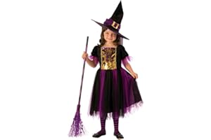 RUBIE'S Rubies Costume Strega Magico per bambina, Vestito viola e dorato e capello, Ufficiale, Stregas, Witches per Feste e Cosplay