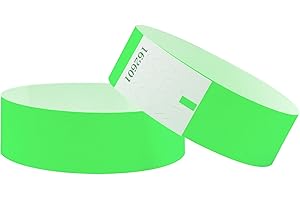 L LIKED 500 braccialetti numerati per eventi, braccialetti impermeabili in carta al neon, per feste, ingresso, eventi, festival musicali, concorsi (verde fluo)