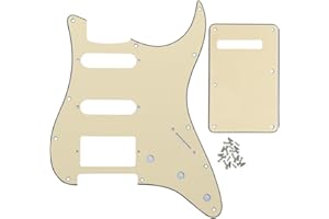 IKN 11 Hole Guitar Strat Pickguard SSH and Tremolo Cavity Backplate with Mounting Screws for U.S./Mexican Fender Standard Stratocaster, 3Ply Cream