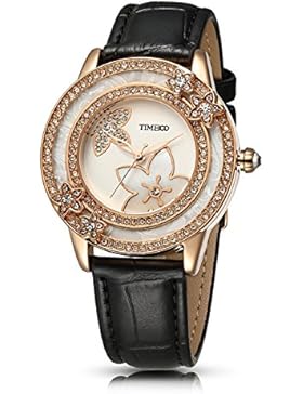 Time100 Armbanduhr Damenuhr Quarzuhr Mädchenuhr Blumen Leder