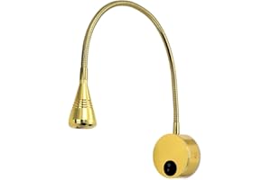 ‎KWAZAR LUMINAIRE Kwazar Luminaire - Wandlampe mit Schalter - Leselampe Wand - Schwanenhals Lampe LED, 3W, Neutralweiß 4000K, 180lm - Wandleselampe, Bettlampe für Schlafzimmer, Wohnzimmer, Büro - LORIS Gold