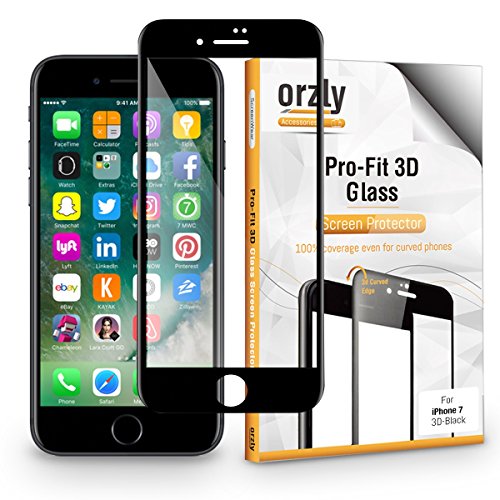 iPhone 7 Screen Protector, OrzlyÂ® 3D Pro-Fit Tempered Glass Screen Protector [Full Cover Screen Protector] for iPhone 7 â€“ BLACK [3D Curved Edges For Seamless Fit]