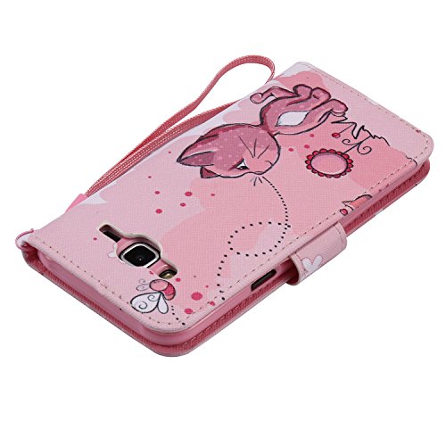 Feeltech Samsung Galaxy J5/J5 2015 Hülle PU-Leder und Brieftasche Bunte Muster Fall mit Magnetverschluss, Hybrid-Kickstand mit Stand-Funktion, schlagen Sie schützende weiche TPU Stoßstangenabdeckung und Kreditkartenhalter für Samsung Galaxy J5/J5 2015 Handgelenk Bügel-Buch-Art-Geldbeutel-Tasche mit 2 In 1 Berühren Sie Stift – Rosa Katze - 7