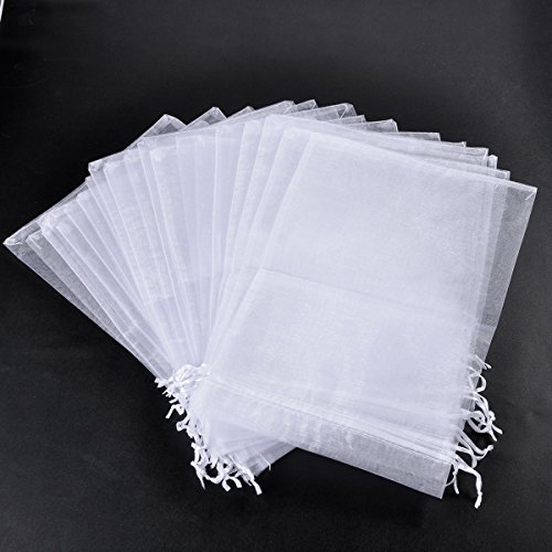 HooAMI 50-Stk. 20cmx30cm Weiß Organzasäckchen Organzabeutel Bonbonsbeutel Hochzeit Geschenk Geburtstag - 5