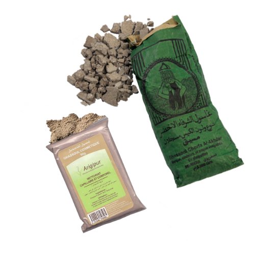 RHASSOUL (GHASSOUL) MOROCCAN hair +body FACE PACK HAMMAM CLAY 500g SACK pieces + 50g sachet powder