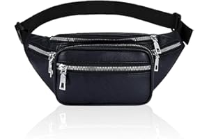 Nesloonp Sac Banane Unisexe Femme Homme, Sacoche Banane Ville, Étanche Sac de Randonnée Multi-Poches Sacoche de Ceinture en PU Sac de Voyage pour Loisir ou Randonnée Noir