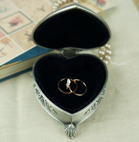Unendlich U Luxus Prinzessin Schmuckbox mit Vintage Style Antique klein Herz und liebe Rose mit Schmuckkästchen für Damen/Mädchen,Reines Zinn-Schmuckstück,Silber - 6