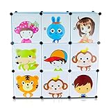 VENKON – Kinderzimmer Steckschrank DYI Steckregal System Regalschrank: 9-Module-Set, blau - 4