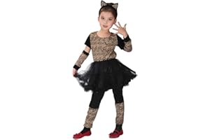 MYSTELLA Vestito Gatto Carnevale Bambina 4-12 Anni Costume Travestimento Halloween Ragazza Bimba Cosplay(Senza Pantalone)