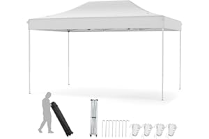 COSTWAY Gazebo Pop-up Pieghevole 3 x 4,5 m, Gazebo da Giardino Impermeabile Altezza Regolabile con Fori di Drenaggio, Tenda da Giardino Antivento con Borsa di Trasporto a Ruote (Beige)