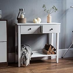 Home Discount Windsor Table Console avec 2 tiroirs, Couloir, Salon, Chambre à Coucher, Bois, Blanc, Armoire, Meuble