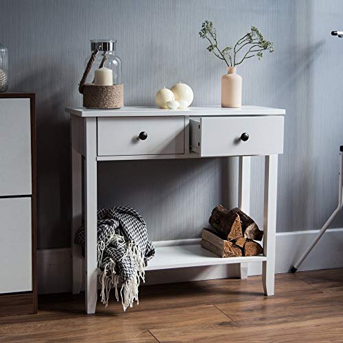 Home Discount Windsor Table Console avec 2 tiroirs, Couloir, Salon, Chambre à Coucher, Bois, Blanc, Armoire, Meuble