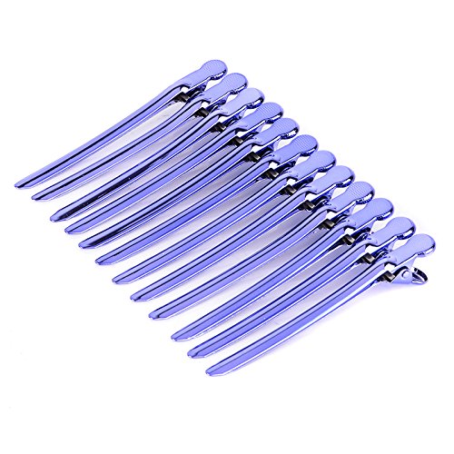 Purple Metal Section Clips Hairdressing Salon Clamps Hair Grip 12Pcs