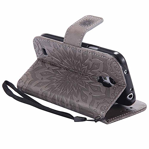Galaxy S4 Mini Hülle, Dfly Premium Slim PU Leder Mandala Blume prägung Muster Flip Hülle Bookstyle Stand Slot Schutzhülle Tasche Wallet Case für Samsung Galaxy S4 Mini i9190, Grau - 6