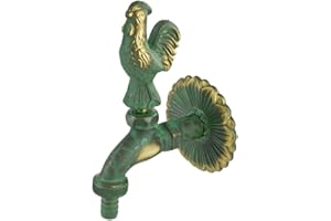 STABILO SANITAER Stabilo-Sanitaer Nostalgie-Auslaufventil 1/2 Zoll, Garten Wasserhahn Antik Messing-patiniert mit Tiermotiv Gockel, Langem Wandabstand und massiver Wandrosette