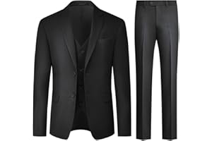 Allthemen Abito da Uomo Elastico 3 Pezzi Completo da Uomo Tinta Unita con Due Bottoni Slim Fit Formale Blazer Pantaloni Gilet