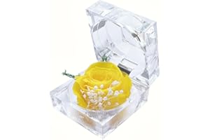 DoraMagic Preserved Rose Real Forever Rose in Mini Clear Ring Box, Eternal Flower Rose Gifts for Women Mom Girlfriend Grandma, Mothers Day, Anniversary, Valentines, Christmas, Birthday (Yellow)