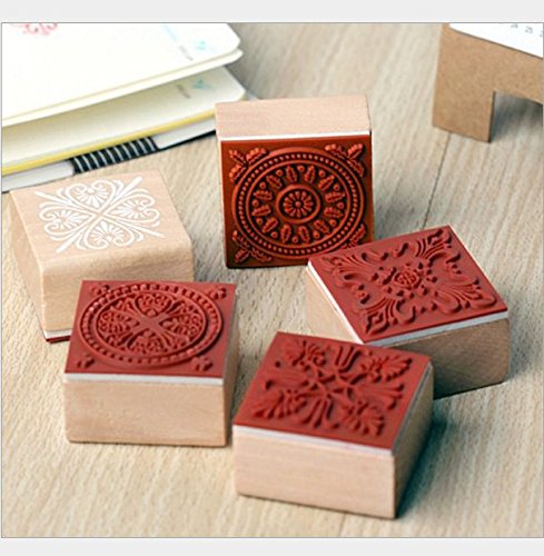 nalmatoionme Retro cuadrado de escritura a mano DIY Craft flor encaje de goma de madera sello