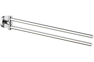 HomeHeng Portasciugamani doppio in acciaio inox 304 a due bracci, mensola porta asciugamani da parete 41 cm, 2 aste, per bagno e cucina, Cromo Lucido