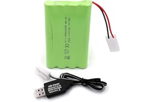 Gecoty® Batería recargable de NiMH de 9,6 V, 2400 mAh, batería AA con conector KET 2P y cable de carga, para camiones, tanques y acorazados radiocontrolados