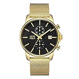 AS DE PIQUE Chrono Herren Luxus Armbanduhr Chronograph Stoppuhr 50m Wasserdicht mesh Gold