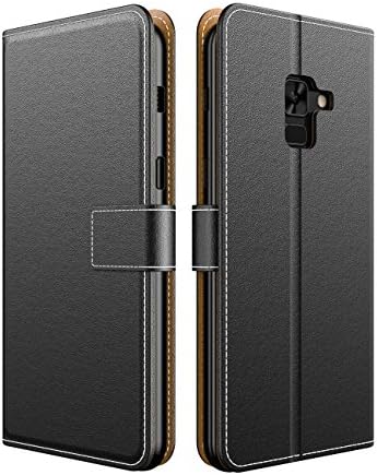 EMIRROW Samsung Galaxy A8 Plus 2018 Case,Flip Cover PU Leather Wallet Case with Stand Function Magnetic Lock Ultra Slim Protector [Black]