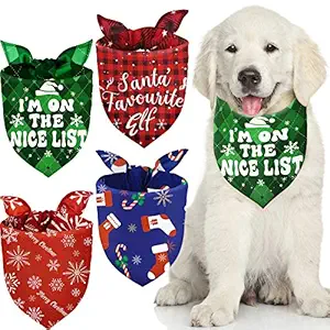 Weewooday 4 Pieces Christmas Dog Bandanas Adjustable Pet Bandanas Washable Dog Bib Snowman Snowflake Pet Kerchief Triangle Dog Scarf for Christmas Pets Dogs Cats Costume Supply (Multiple Patterns)