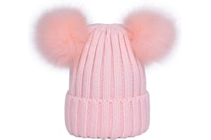 LAUSONS Girls Double Pom Beanie Boys Winter Faux Fur Pompom Beanie Bobble Hat 0-6 Years