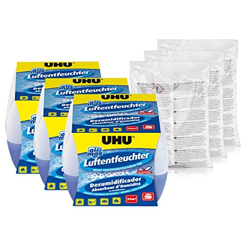 UHU air max Luftentfeuchter 450g (Spar-Set, 3 x Luftentfeuchter + 3 x Nachfüllbeutel)