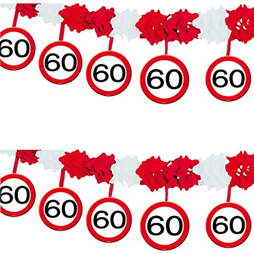 23-tlg. Partyset * 60. GEBURTSTAG * mit Verkehrschild Deko: Girlande + Rotorspiralen + Absperrband und vielen Luftballons von CARPETA® // Dekoset Dekobox Verkehrsschild - 2